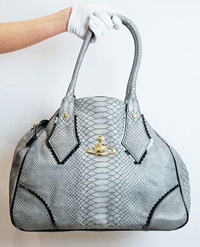 Frilly Snake Tote, &pound;140, Handbags, Grey, Leather, Front view